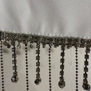 White 80s-Inspired Cropped Blazer Rhinestone Fringe Disco Glam- Medium